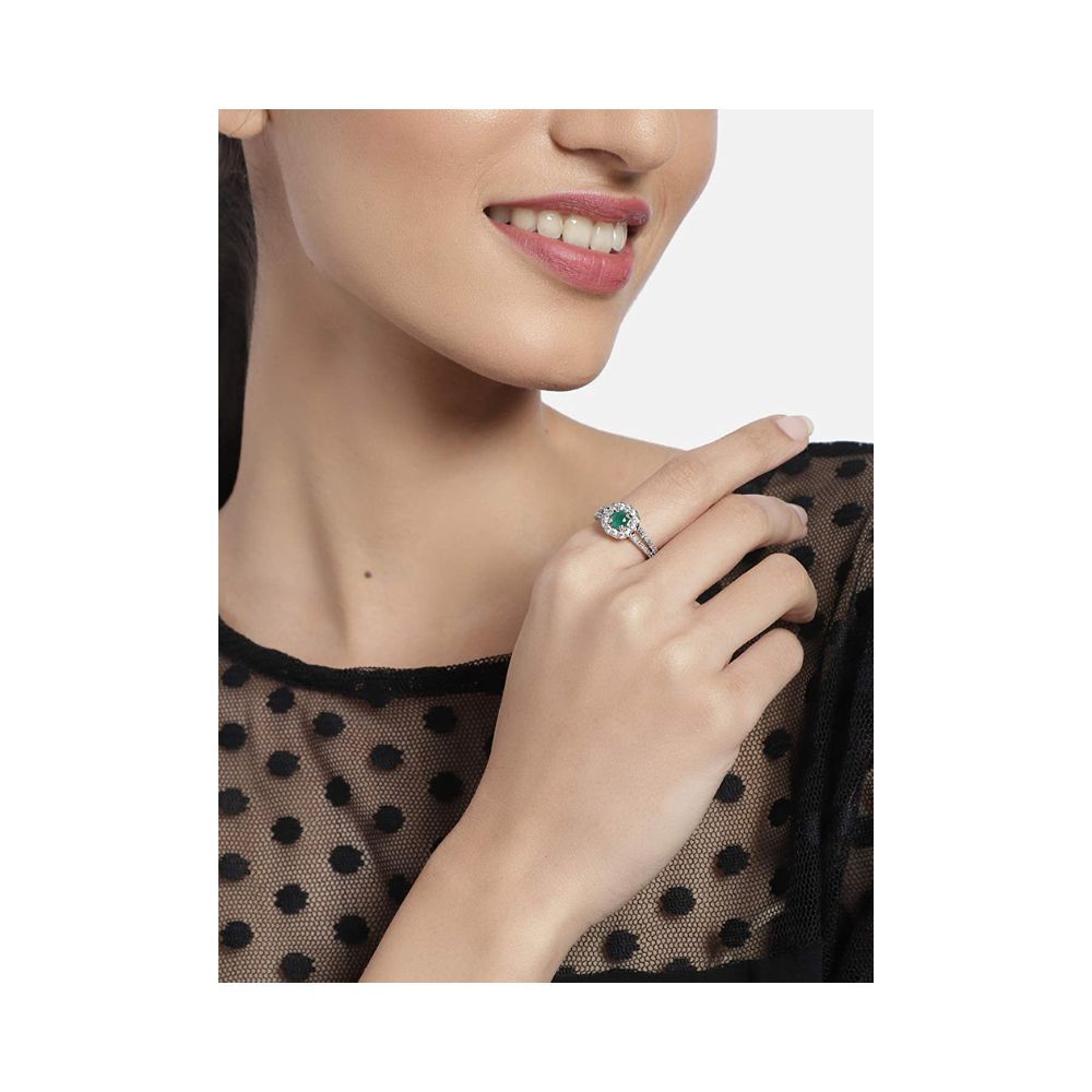 I Jewels Rose Gold & Silver Plated Elegant CZ American Diamond Adjustable Ring For Women(FL175-1)