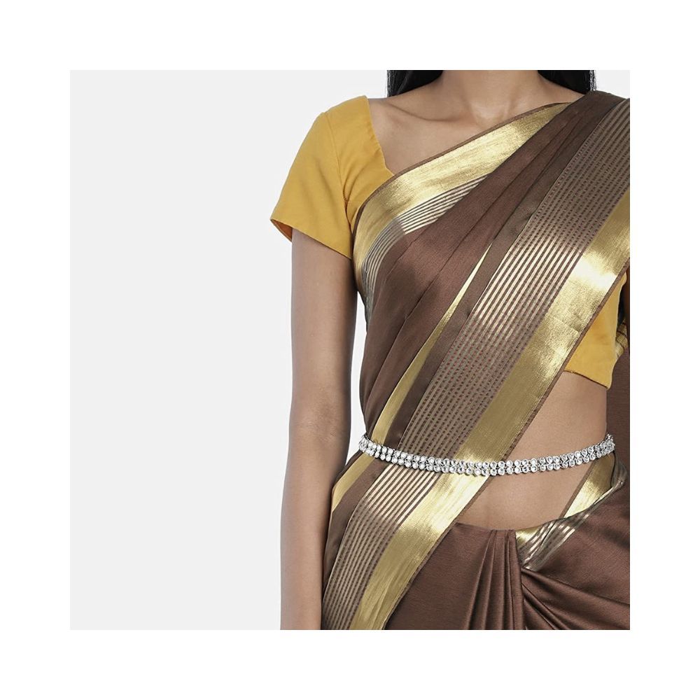I Jewels Silver & Gold Plated Ethnic Kundan Studded Kamarband for Women (B016-1)