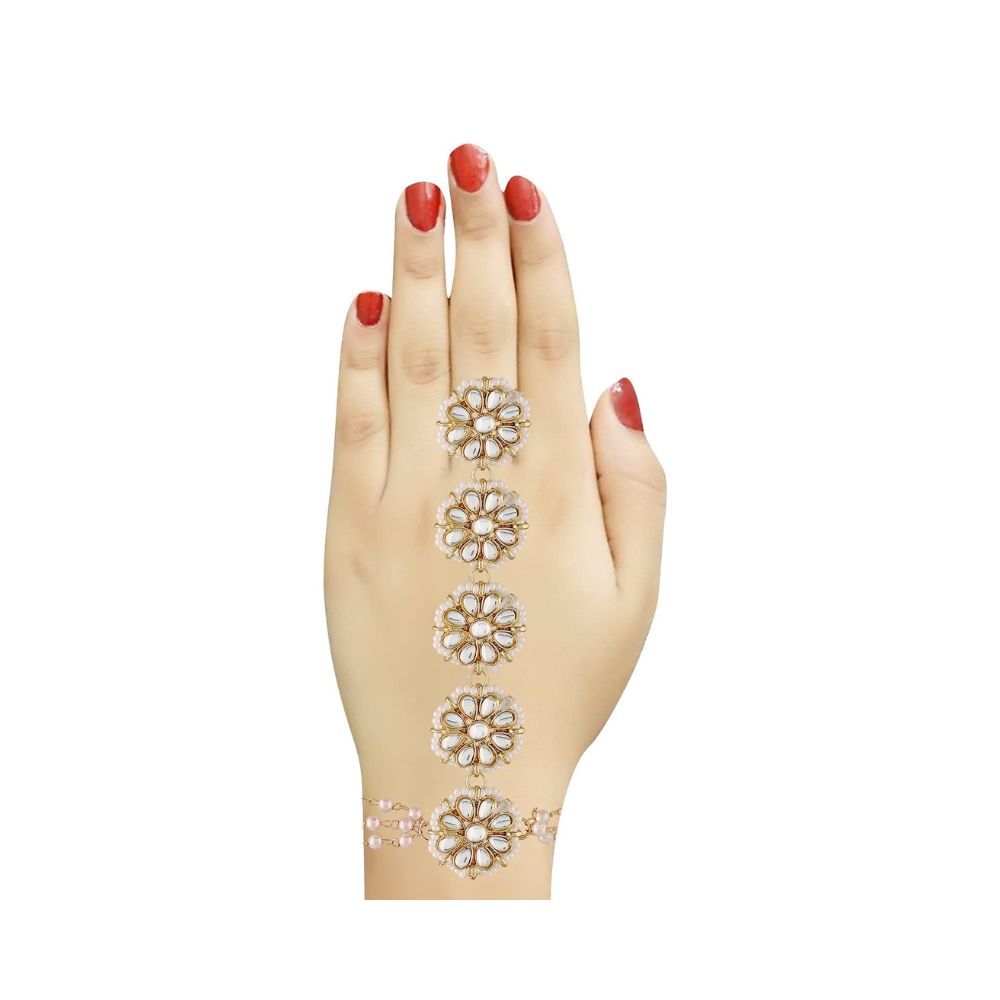 I Jewels Traditional 18k Gold Plated Embellish With Kundan & Pearl Adjustable Haath Phool