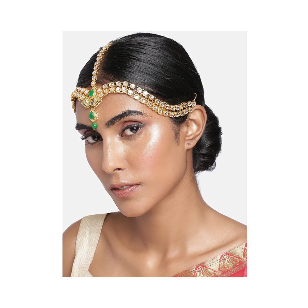 I Jewels Traditional Gold Plated Bridal Kundan Matha Patti for Women (T2041G)
