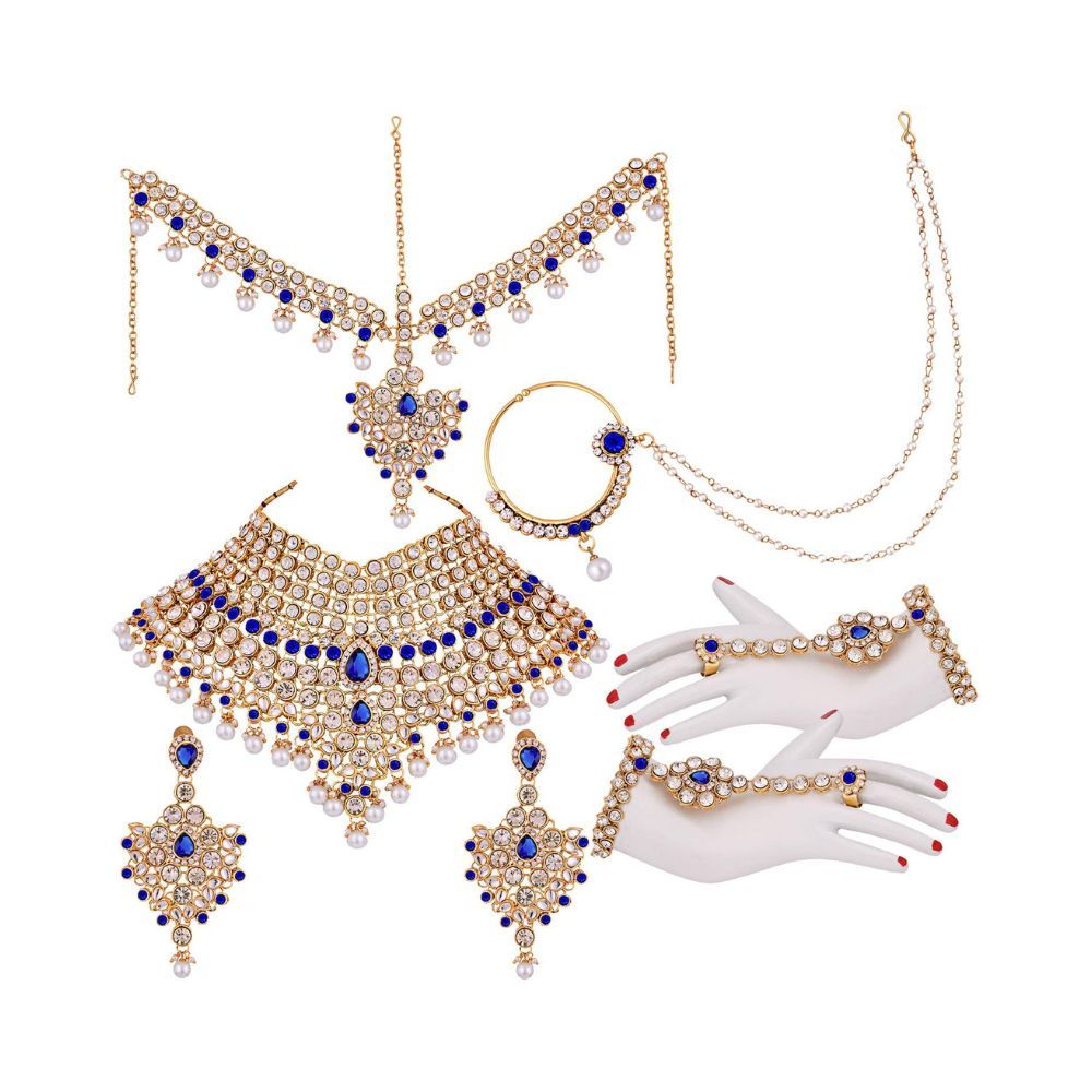 I Jewels Traditional Gold Plated Kundan Ethnic Bridal Jewellery Set for Women (BLP021BL)