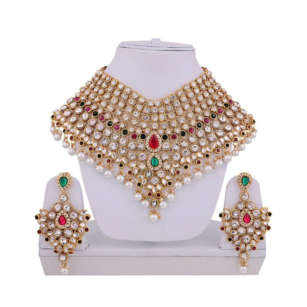 I Jewels Traditional Gold Plated Kundan Ethnic Bridal Jewellery Set for Women (BLP021QG)