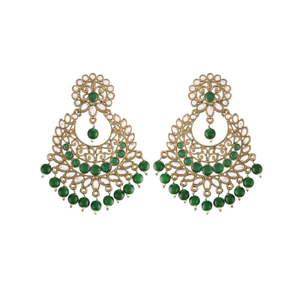 I Jewels Traditional Gold Plated With Stunning Antique Finish Kundan & Pearl Chandbali Earrings for Women/Girls