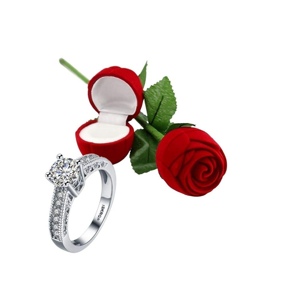 I Jewels Valentine's Special Silver Plated CZ American Diamond Adjustable Brass Finger Ring