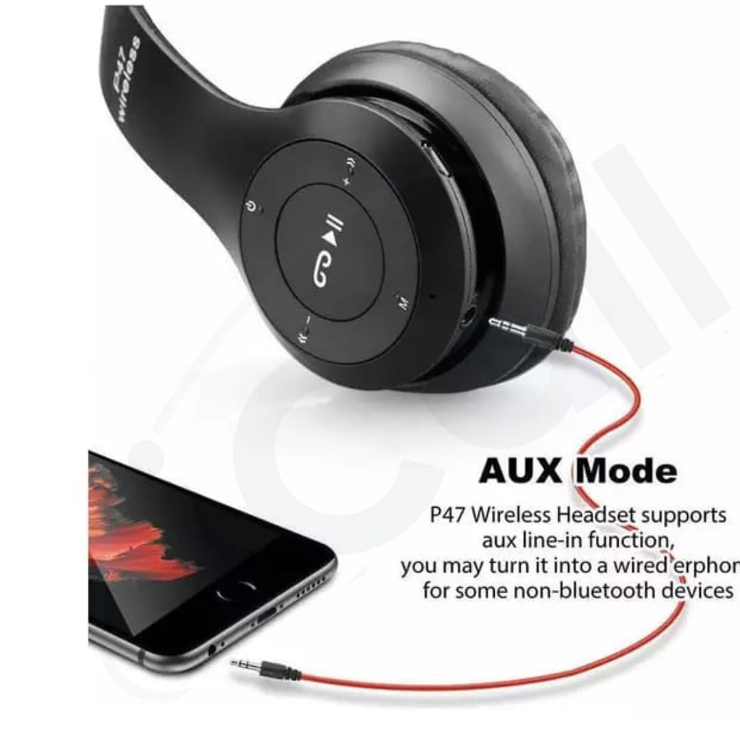 icall P47 Gaming Bluetooth Headphones Over Ear Wireless with Mic Black