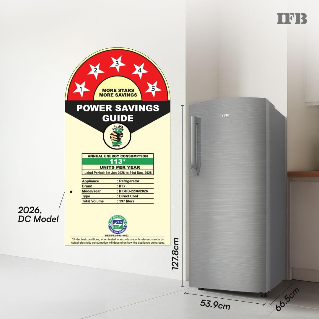 IFB 197L 5 Star Advanced Inverter Direct-Cool Single Door Refrigerator with 30 Hrs Cooling Retention XL Bottle Bin Big Vegetable Box  4 Year Super Warranty 2026 IFBDC-223EYBSE Brush Grey