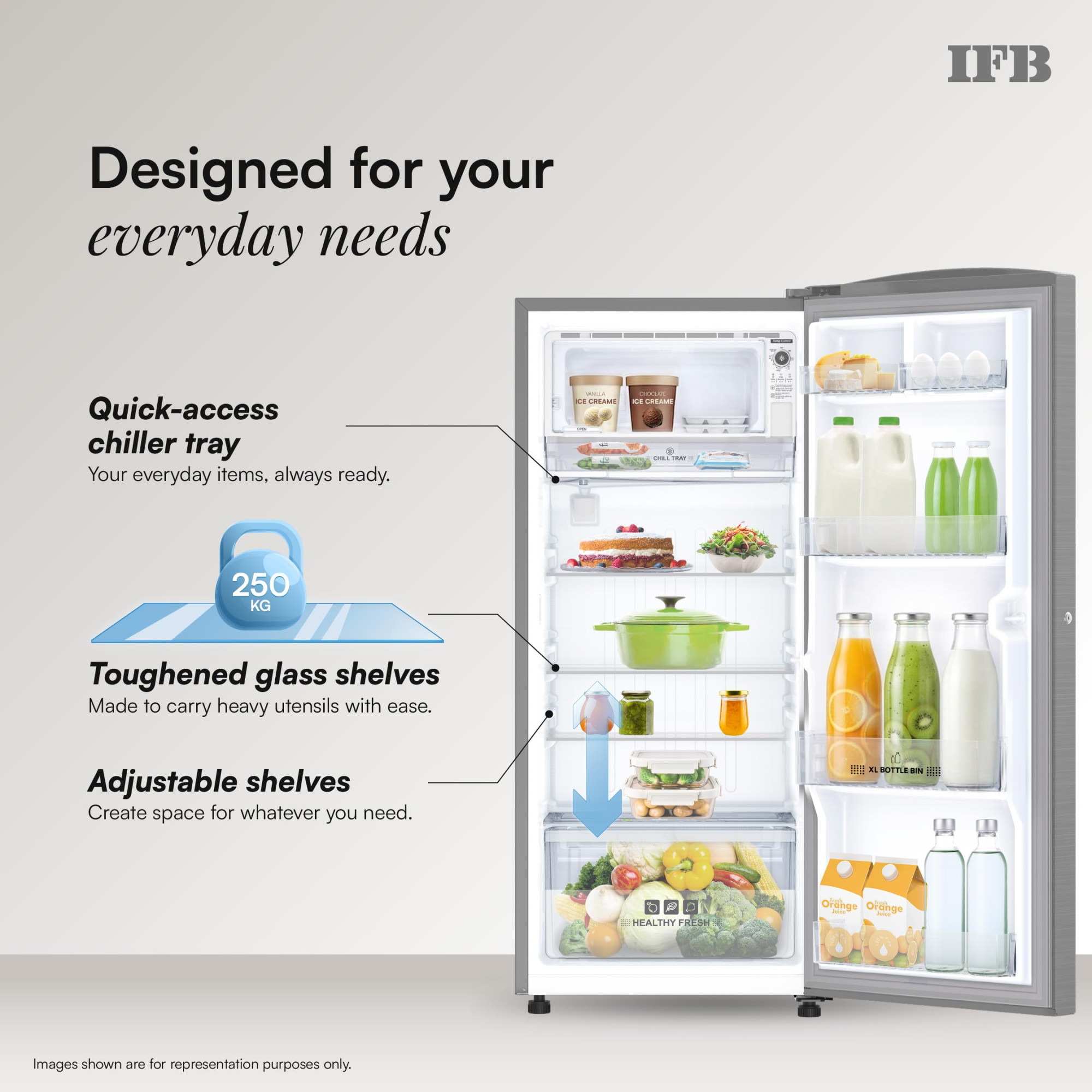 IFB 197L 5 Star Advanced Inverter Direct-Cool Single Door Refrigerator with 30 Hrs Cooling Retention XL Bottle Bin Big Vegetable Box  4 Year Super Warranty 2026 IFBDC-223EYBSE Brush Grey