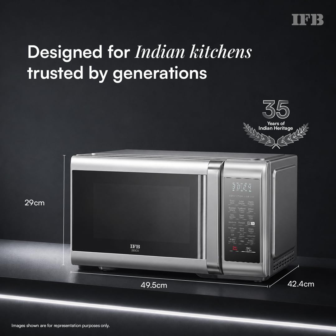 IFB 28 L Convection Microwave with Air Fry Grill Multi-Stage Cooking Fermentation Homemade PaneerGhee Modes 300 Auto Cook Menus 28SC5 Silver Weight Defrost Steam Clean 10 Power Levels