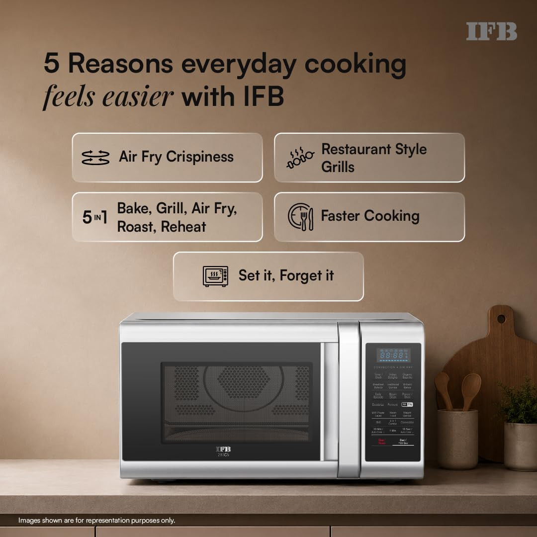 IFB 28 L Convection Microwave with Air Fry Grill Multi-Stage Cooking Fermentation Homemade PaneerGhee Modes 300 Auto Cook Menus 28SC5 Silver Weight Defrost Steam Clean 10 Power Levels