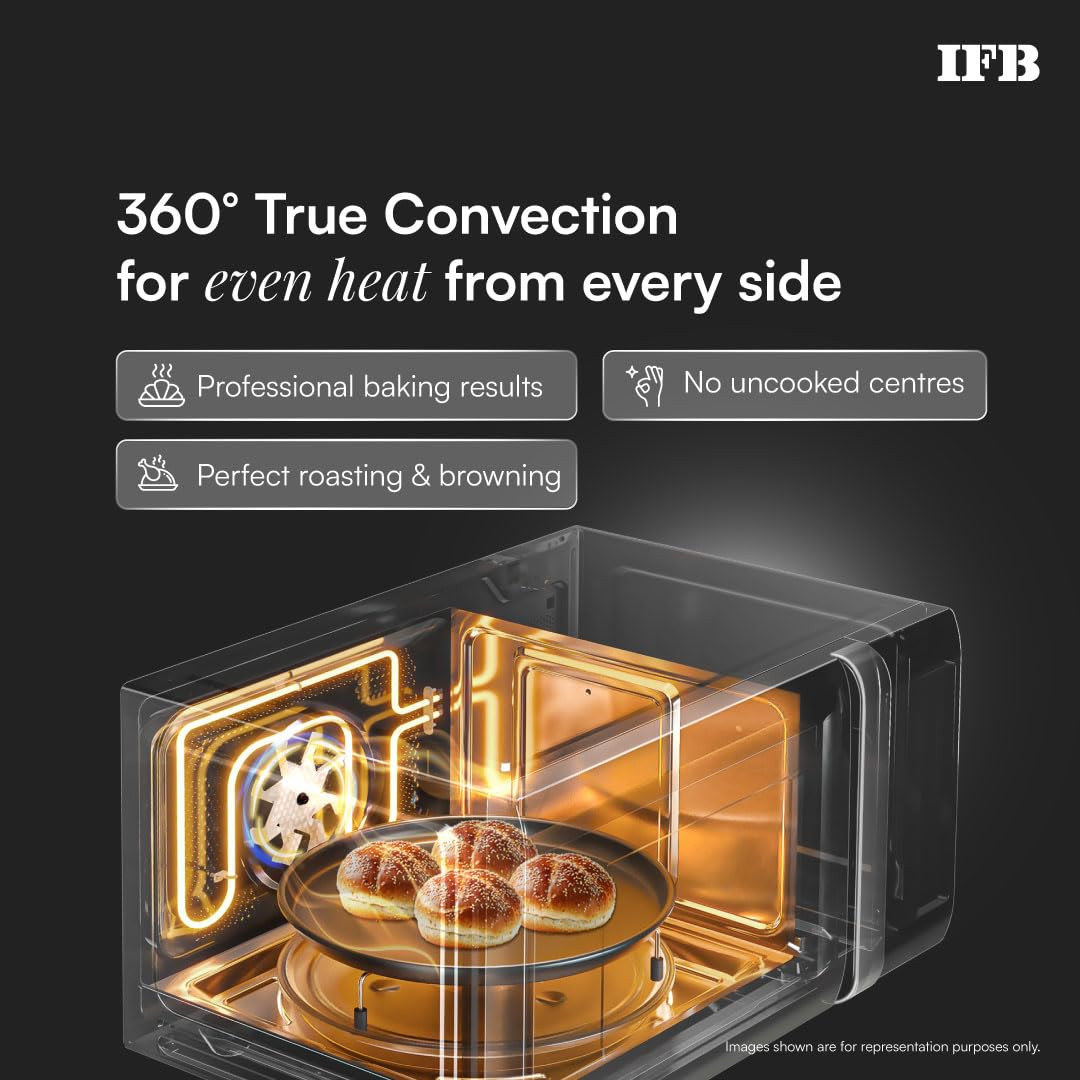IFB 30L Convection Microwave Oven with 101 Standard Cook Menus 30BRC2 Black 360 Degree Motorized Rotisserie Weight Defrost Steam Clean Grill 4 combi cook modes 10 Power Levels