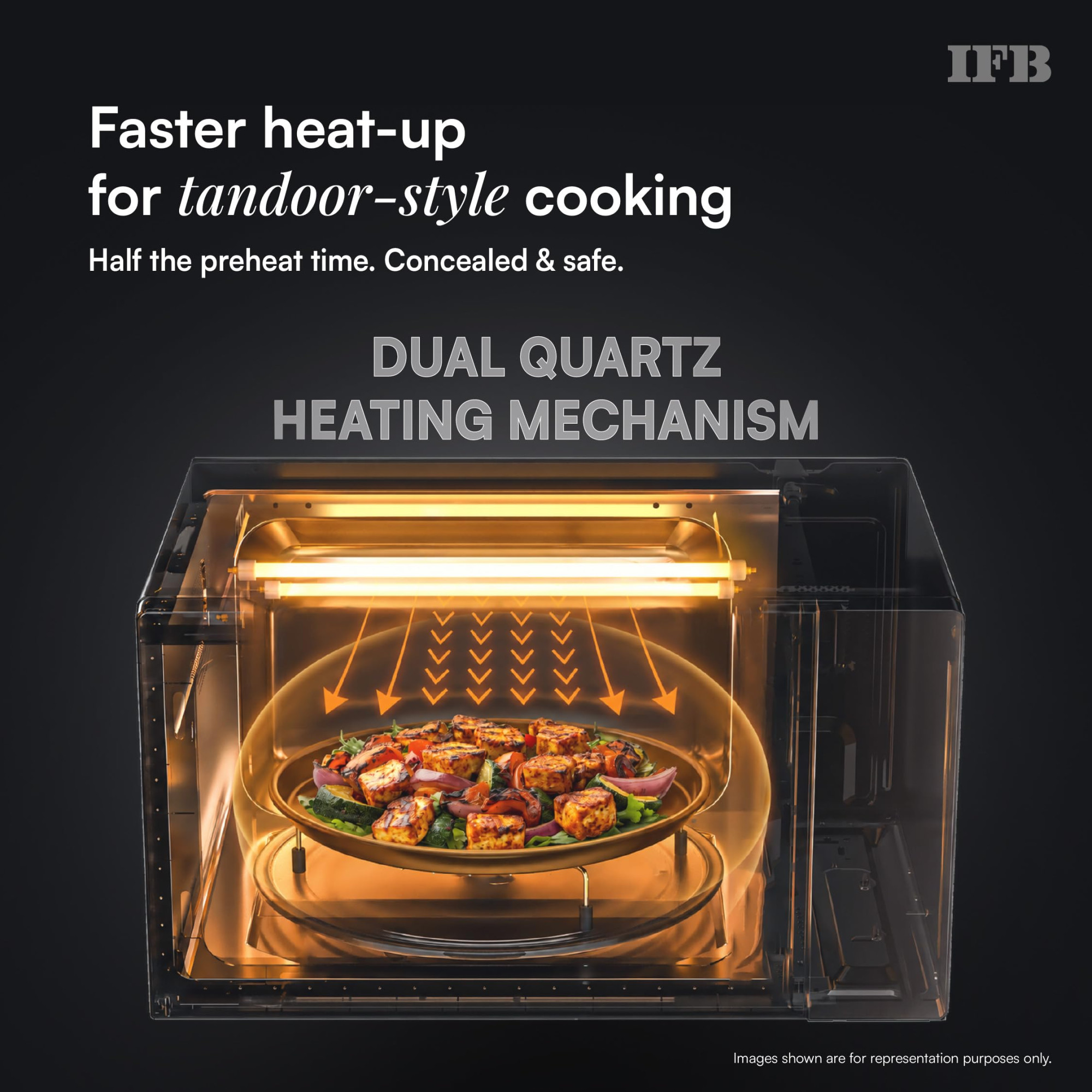 IFB 30L Convection Microwave Oven with 101 Standard Cook Menus 30BRC2 Black 360 Degree Motorized Rotisserie Weight Defrost Steam Clean Grill  4 combi cook modes 10 Power Levels