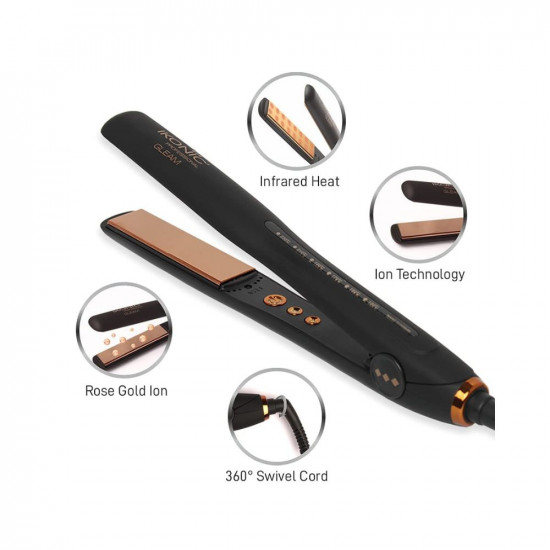 IKONIC GLEAM HAIR STRAIGHTENER WITH SUPER SLIM 1 INCH ROSE GOLD PLATES FOR LONGER, THICKER HAIR