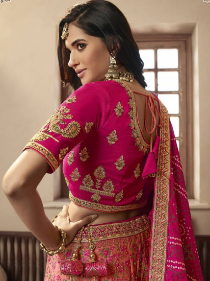 Imperial Pink Zari Banarasi Silk Bridal Wear Lehenga choli