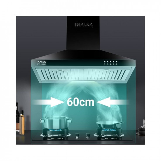 INALSA 60 cm, 1050 m3/hr Kitchen Chimney Enya BKBF with Stainless Steel Baffle Filters, Push Button Control, 5 Year Warranty On Motor