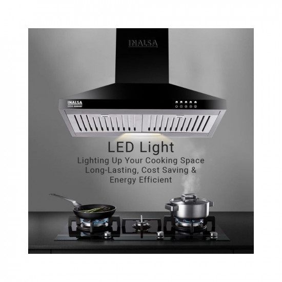 INALSA 60 cm, 1050 m3/hr Kitchen Chimney Enya BKBF with Stainless Steel Baffle Filters, Push Button Control, 5 Year Warranty On Motor