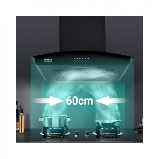 Inalsa Auto Clean Filterless Chimney- 60 cm 1250 m³/hr (Zylo 60PBAC, Curved Glass|7 Year Warranty On Motor |Push Button Control, Black)