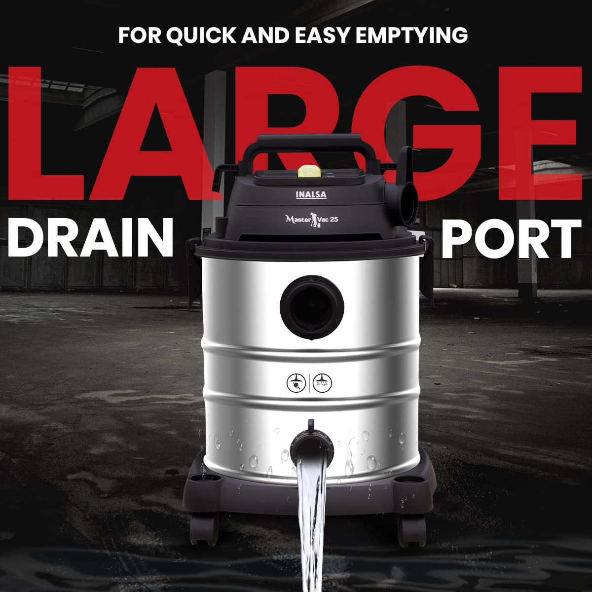 INALSA Vacuum Cleaner Wet and Dry Heavy Duty 1700 W  25 Ltr Capacity22KPA SuctionHEPA Filter  Metal Telescopic Tube2 Year WarrantySS Metal TankFor HomeOfficeHotel Cleaning Master Vac 25