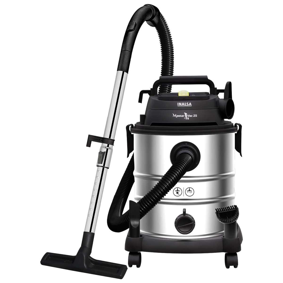 INALSA Vacuum Cleaner Wet and Dry Heavy Duty 1700 W  25 Ltr Capacity22KPA SuctionHEPA Filter  Metal Telescopic Tube2 Year WarrantySS Metal TankFor HomeOfficeHotel Cleaning Master Vac 25