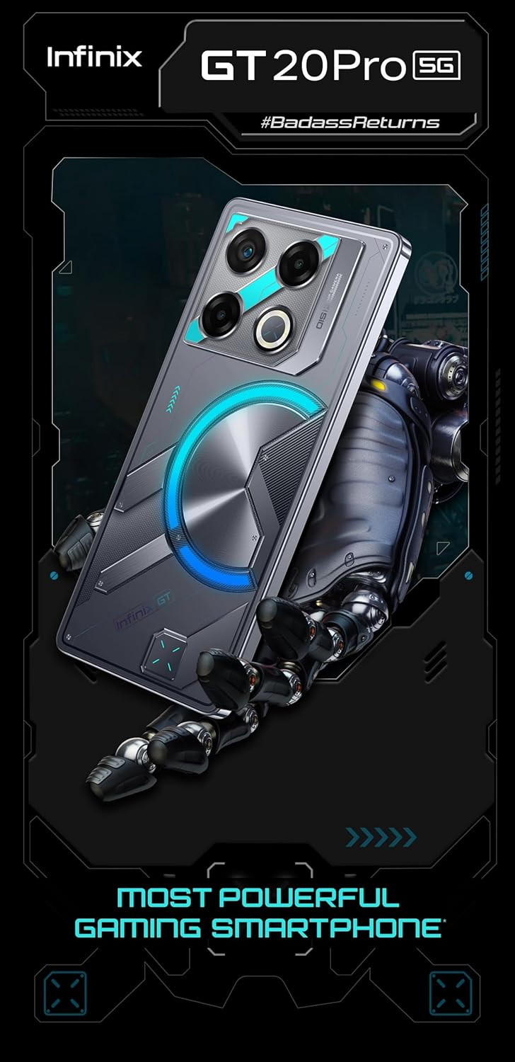 Infinix GT 20 Pro 5G Mecha Blue 8GB RAM 256GB Storage  Up to 16GB Extented RAM  678 AMOLED Display  108MP2MP2MP  32MP Front Camera  MediaTek Dimensity 8200 Processor  45W Fast Charging