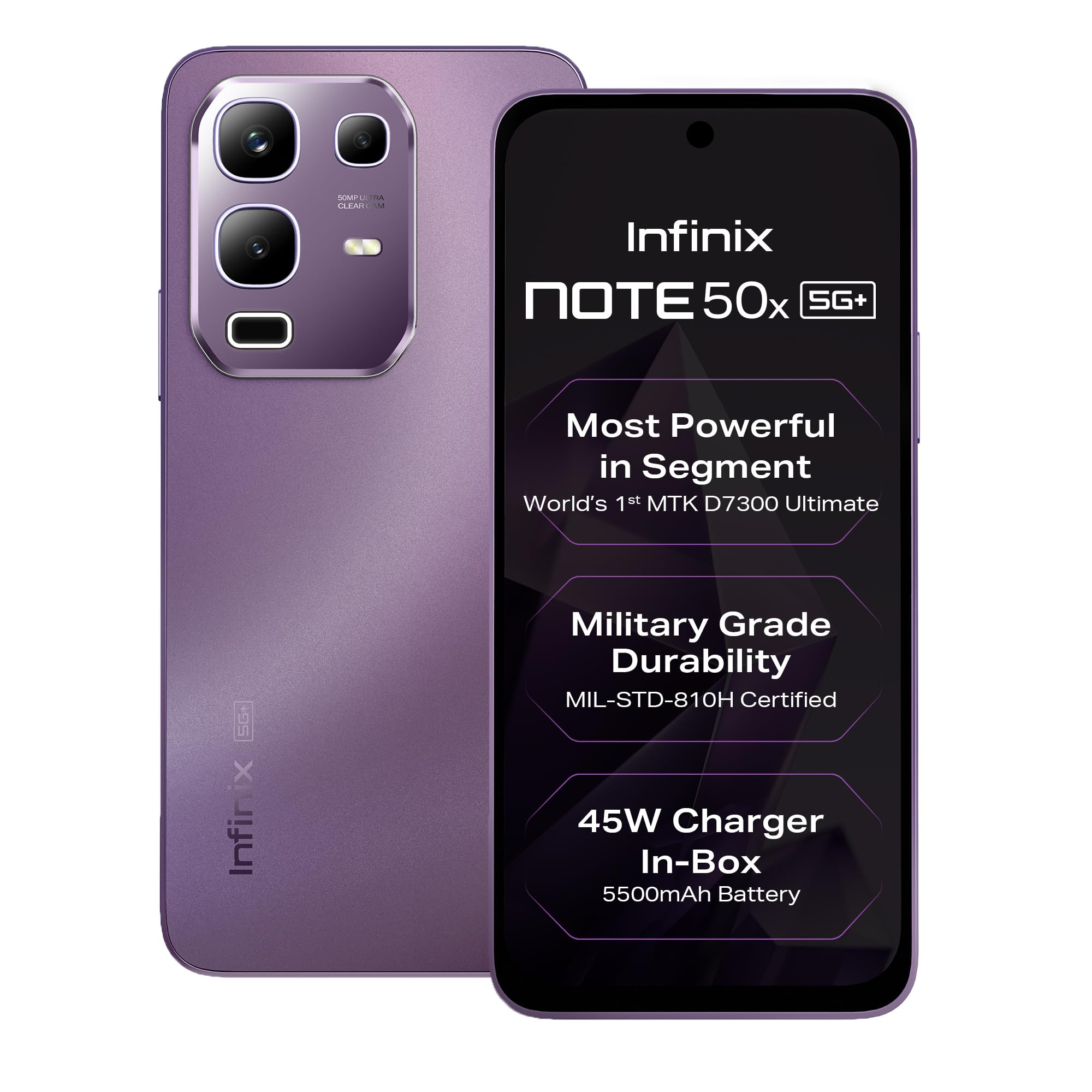 Infinix Note 50x 5G Enchanted Purple 6GB RAM 128GB Storage  MediaTek D7300 Ultimate  90FPS BGMI Gaming  5500mAH Battery with 45W FastCharge  650K AnTuTu AI