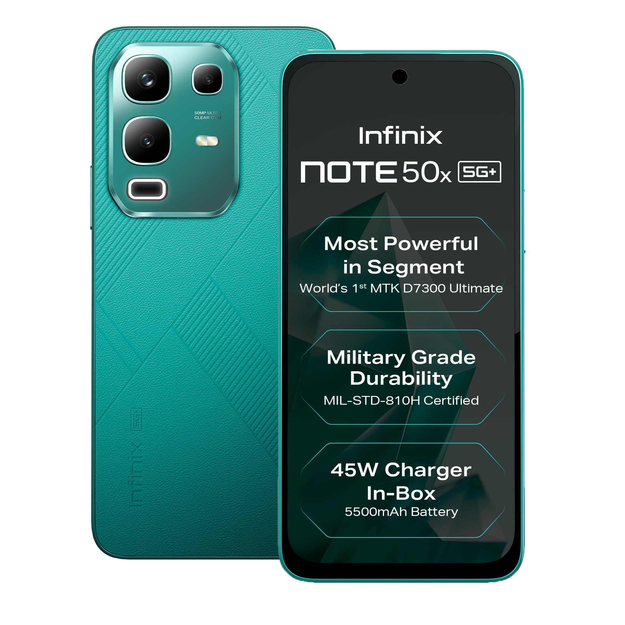 Infinix Note 50x 5G Sea Breeze Green 6GB RAM 128GB Storage  MediaTek D7300 Ultimate  90FPS BGMI Gaming  5500mAH Battery with 45W FastCharge  650K AnTuTu AI