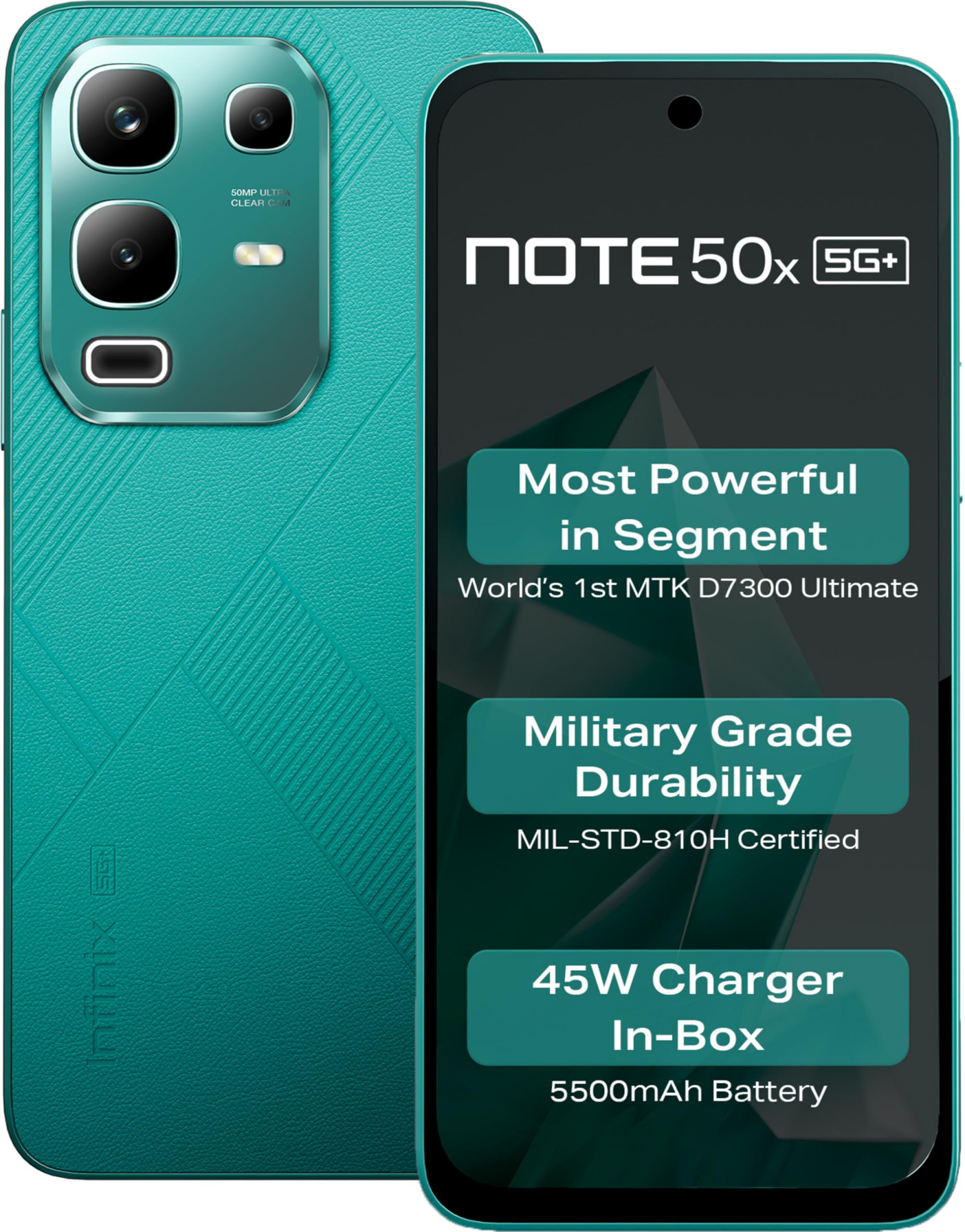 Infinix Note 50x 5G Sea Breeze Green 8GB RAM 128GB Storage  MediaTek Dimensity 7300  50MP Dual Rear Camera 678 AMOLED Display  5000mAh Battery  33W Fast Charging  Upto 16GB RAM Expansion