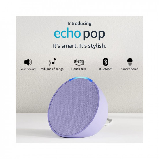 Introducing Echo Pop| Smart speaker with Alexa and Bluetooth| Loud sound, balanced bass, crisp vocals| Purple