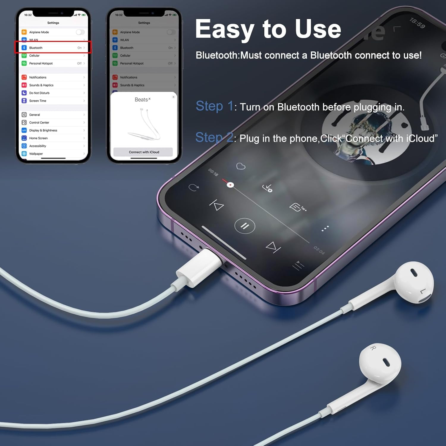 iPhone Earphones Wired Apple MFi Certified  Lightning Connector with Mic  Volume  iPhone 14131211XR78