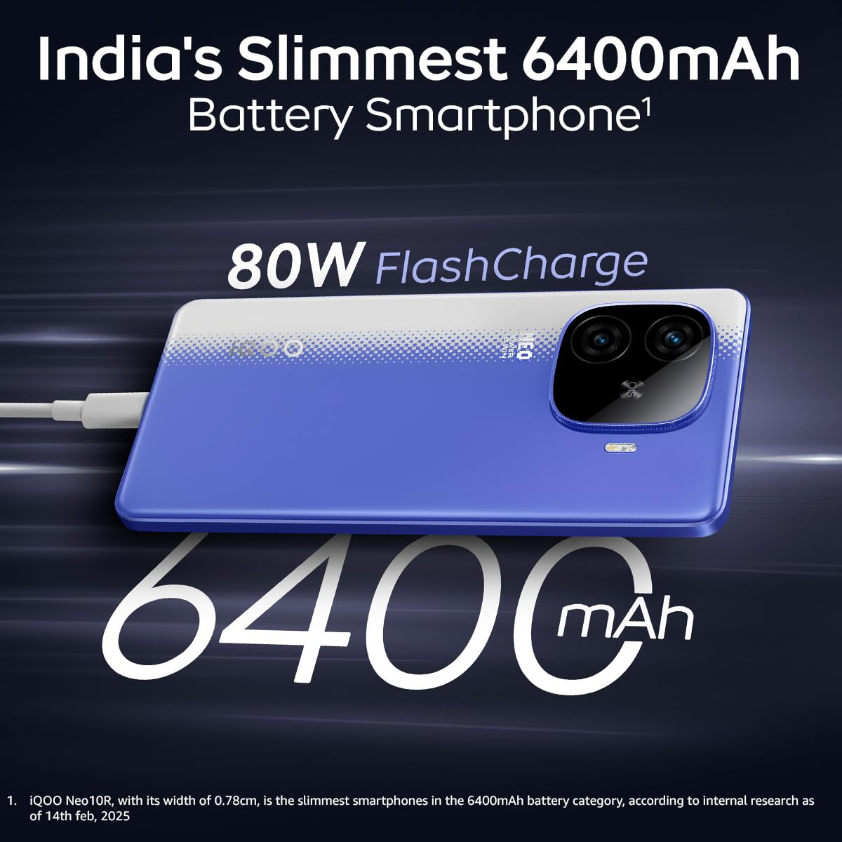 iQOO Neo 10R 5G Raging Blue 8GB RAM 256GB Storage  Snapdragon 8s Gen 3 Processor  Indias Slimmest 6400mAh Battery Smartphone  Segments Most Stable 90FPS for 5 Hours