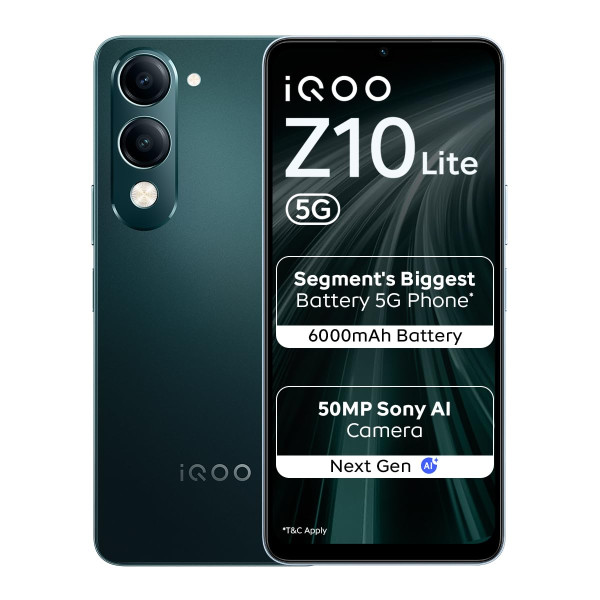 Image of iQOO Z10 Lite 5G (Cyber Green 2026, 4GB RAM, 64GB Storage) | Dimensity 6300 5G Processor | 50MP Sony AI Camera | 6000 mAh Battery | IP64 Rated &amp; Military Grade Shock-Resistance*