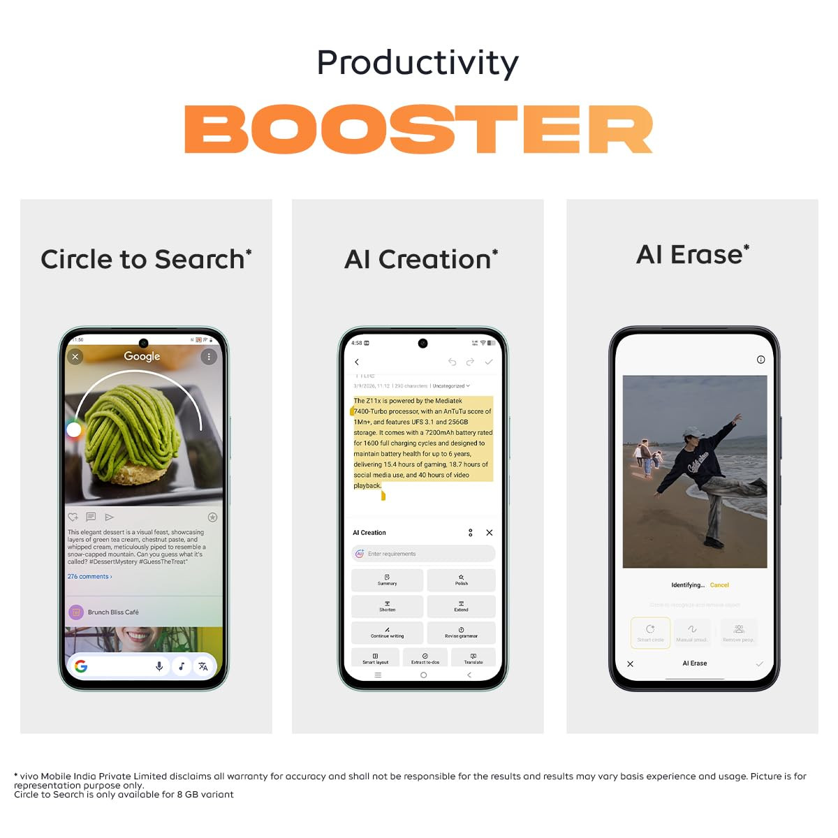 iQOO Z11x 5G Prismatic Green 6GB RAM 128 GB Storage Dimensity 7400-Turbo Processor 7200 mAh Battery 4K Video Recording Front Back IP68 IP69 Powered by OriginOS 6