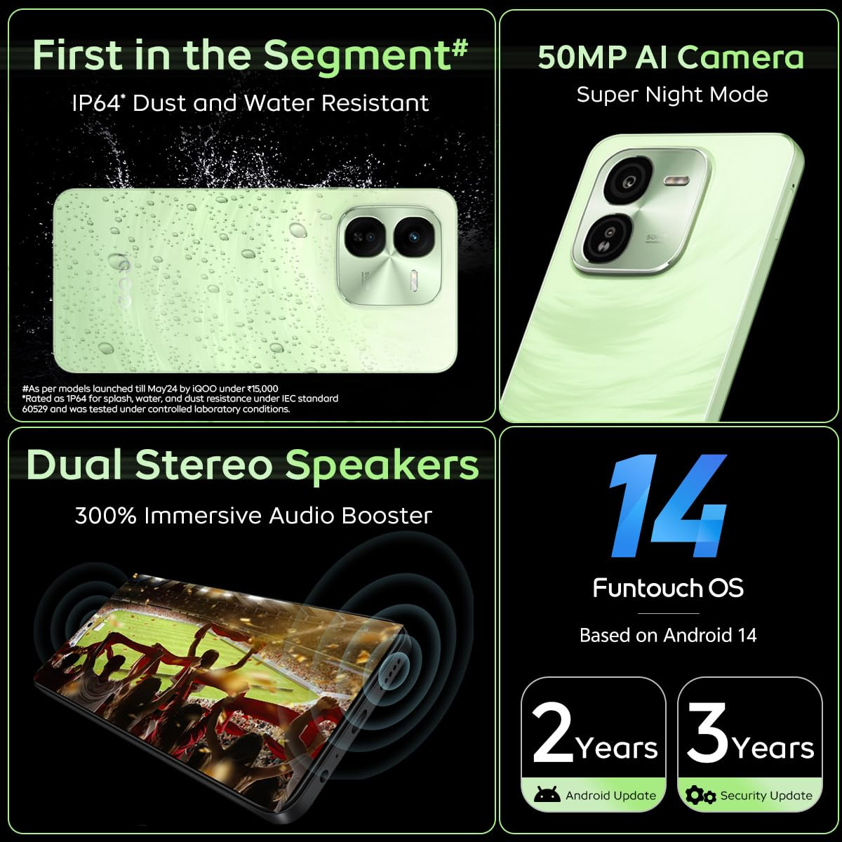 iQOO Z9x 5G Tornado Green 4GB RAM 128GB Storage  Snapdragon 6 Gen 1 with 560k AnTuTu Score  6000mAh Battery with 799mm Slim Design  44W FlashCharge