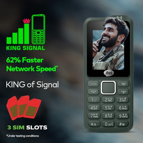 Itel Kingsignal Keypad Mobile Phone  Stronger Signal 1500 mAh 33 Days Standby Super Battery  Type C Charger  KingVoice  Wireless FM with Recording  Auto Call Recording Kevlar TextureArmyGreen