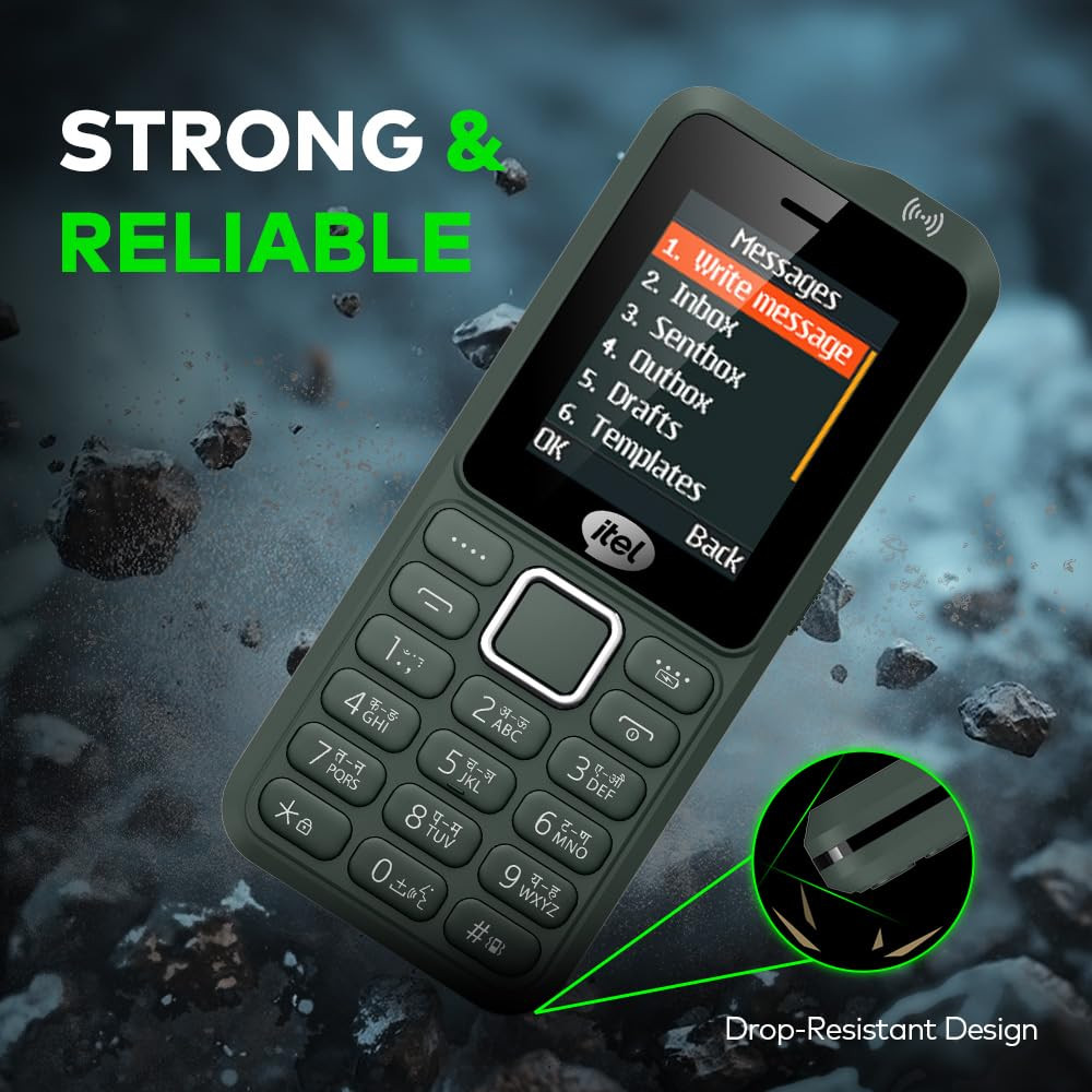 Itel Kingsignal Keypad Mobile Phone  Stronger Signal 1500 mAh 33 Days Standby Super Battery  Type C Charger  KingVoice  Wireless FM with Recording  Auto Call Recording Kevlar TextureArmyGreen