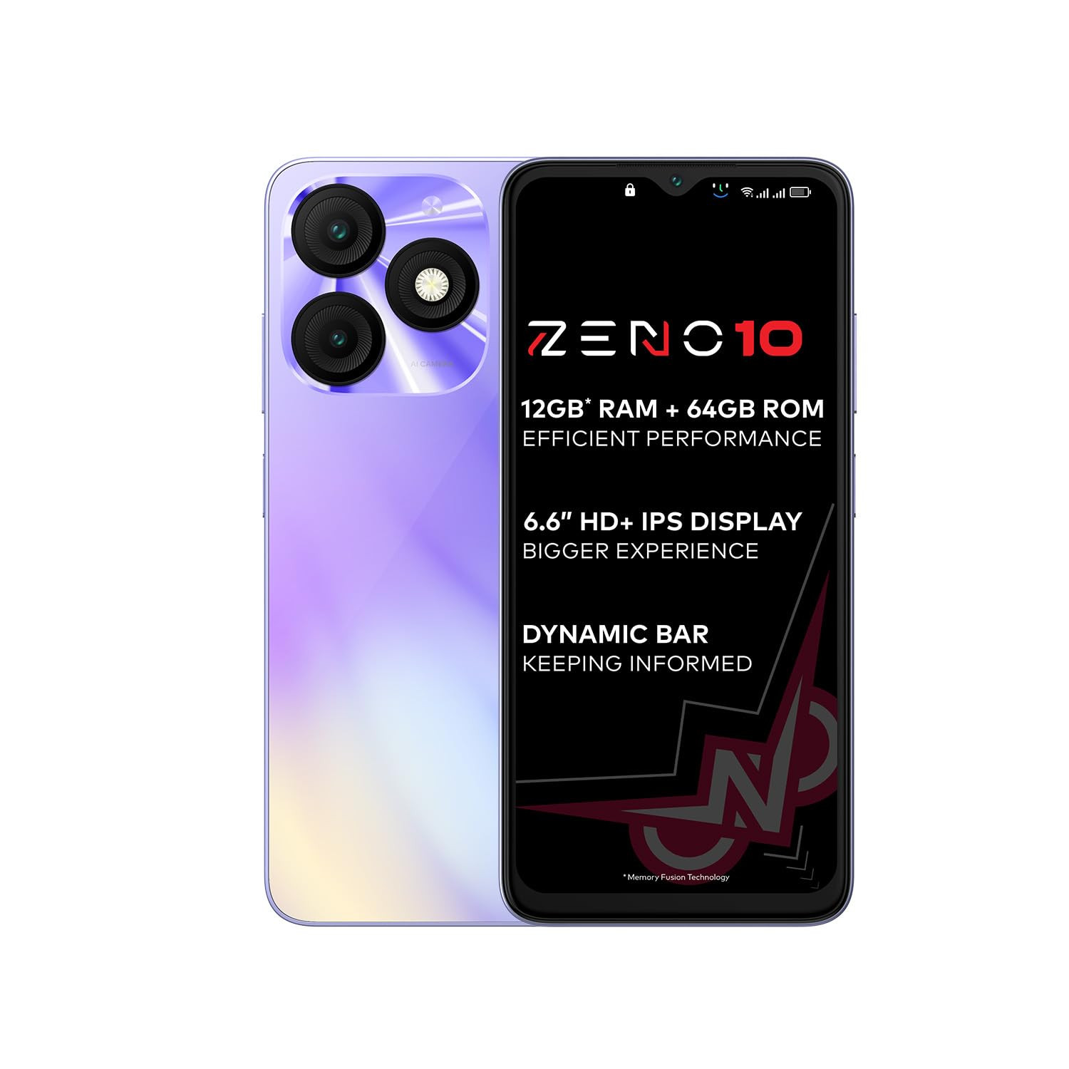 itel ZENO 1066 HD Display with Dynamic Bar 4GB RAM  64GB ROM Upto 12GB RAM with Memory FusionOctacore Processor8MP AI Dual Rear Cam5000 mAh Battery  Opal Purple