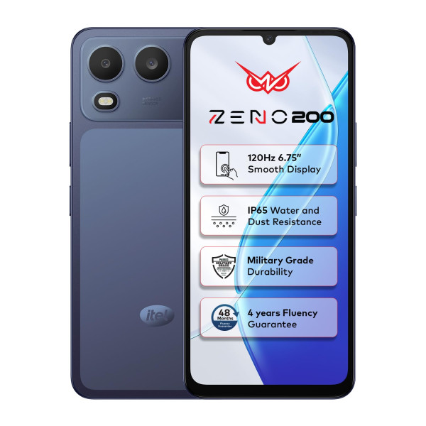 Image of Itel Zeno 200 (Nightly Blue, 4 GB RAM, 128 GB Storage) | 6.75" HD+ Display | 120 Hz Refresh Rate | IP65 Dust &amp; Water Resistance | 13 MP Camera | 5000 mAh Battery | Charger in Box