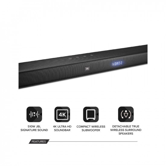 JBL Bar 5.1, Truly Wireless Home Theatre with Dolby Digital DTS, 5.1 Channel 4K Ultra HD Soundbar with 10