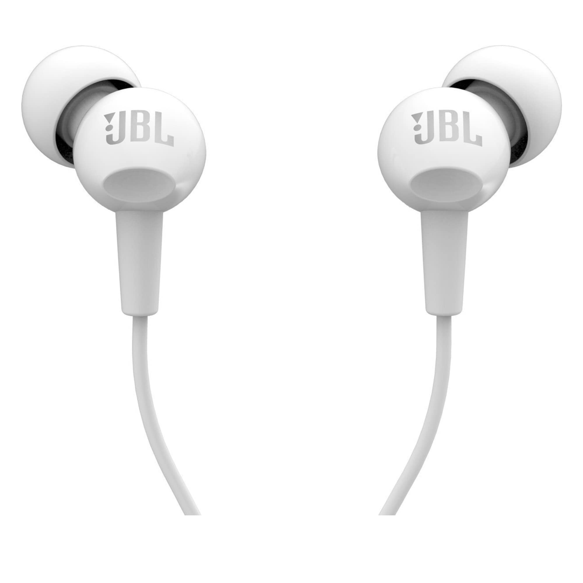 JBL C100SI Wired In Ear Headphones with Mic JBL Pure Bass Sound One Button Multi-function Remote Premium Metallic Finish Angled Buds for Comfort fit White