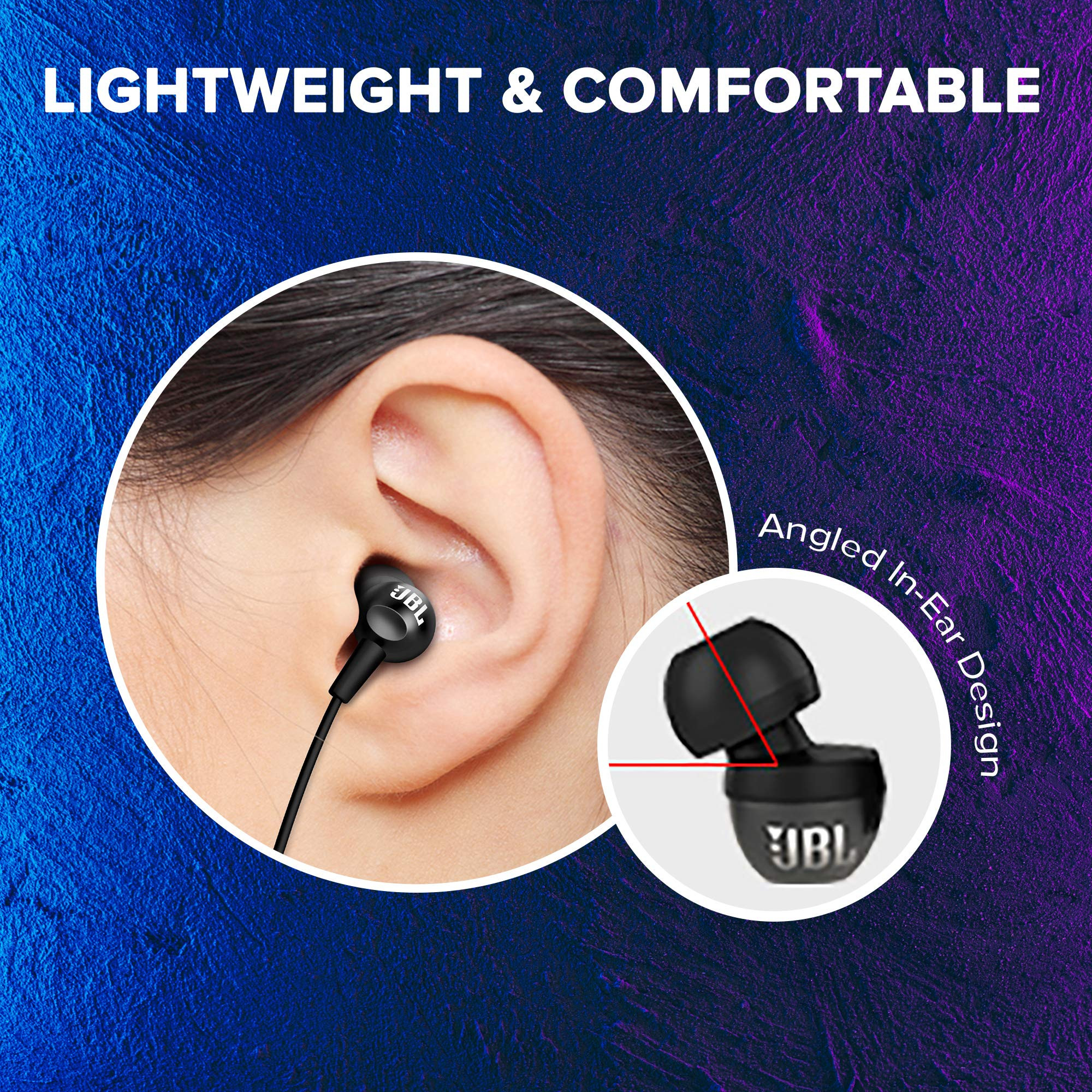JBL C100SI Wired In Ear Headphones With Mic Pure Bass Sound One Button Multi-Function Remote Premium Metallic Finish Angled Buds For Comfort Fit Black