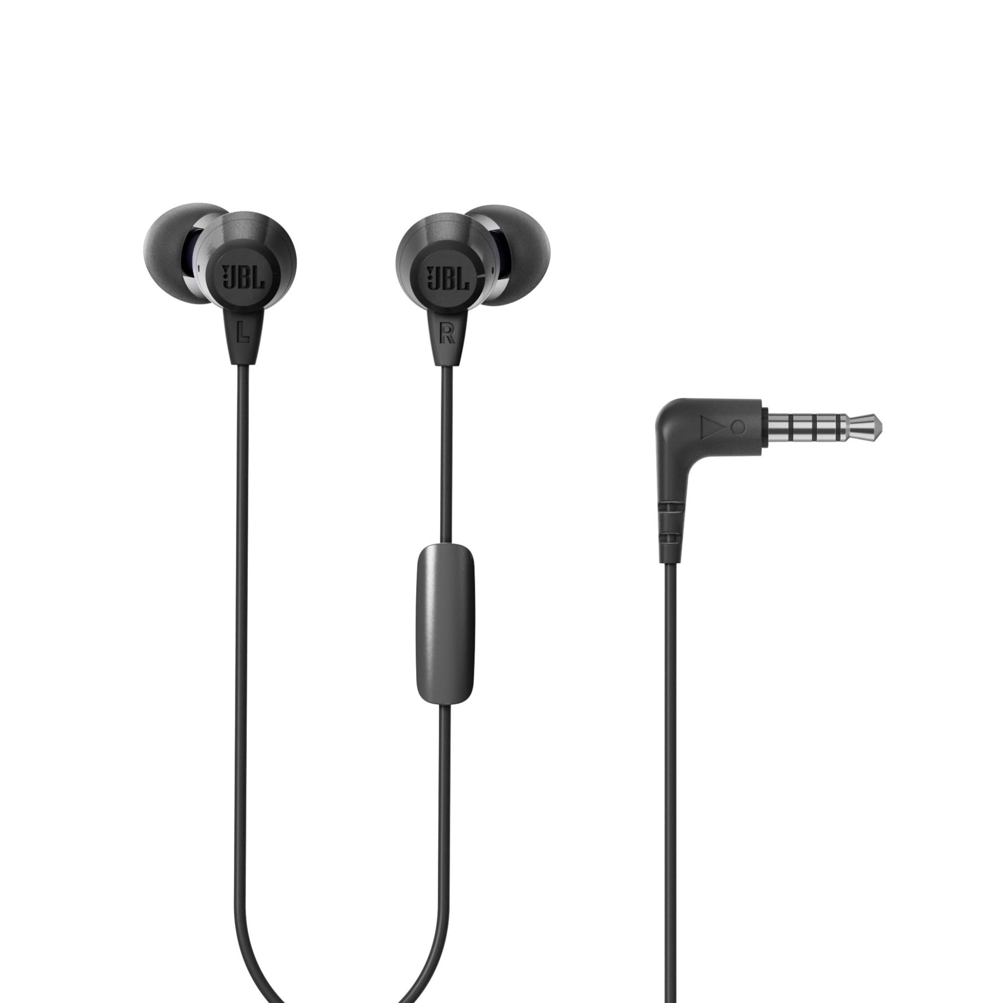 JBL C50HI Wired in Ear Headphones with Mic One Button Multi-Function Remote Lightweight  Comfortable fit Black