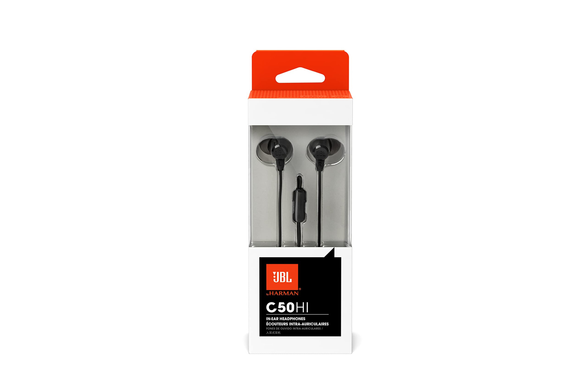 JBL C50HI Wired in Ear Headphones with Mic One Button Multi-Function Remote Lightweight  Comfortable fit Black