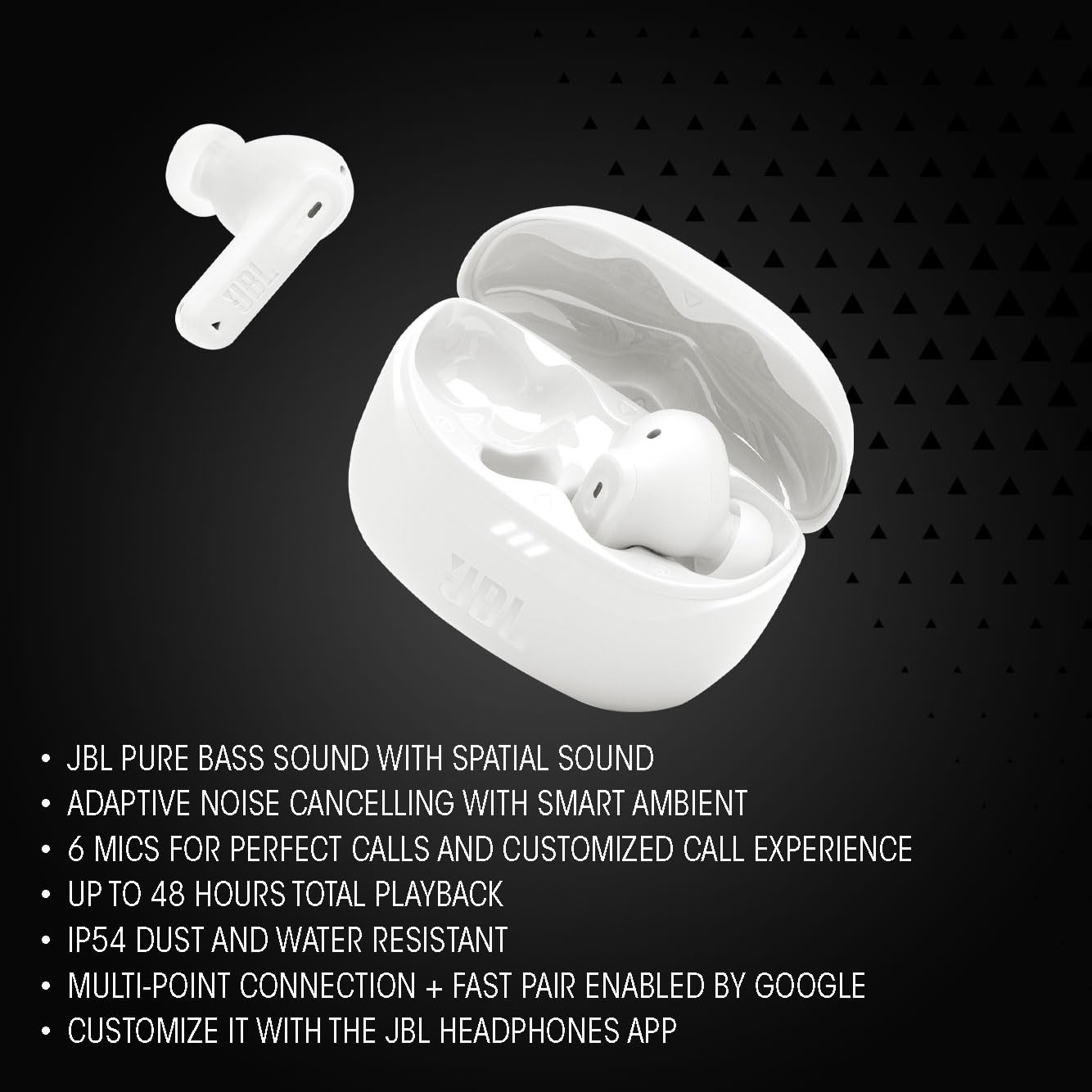 JBL New Launch Tune Beam 2 TWS ANC Earbuds 48Hr PlaytimeDual Connect Ambient Aware Relax Mode Customized EQ with Headphones App 6 Mics for Clear Calls Spatial Sound Personi-Fi 30 Black