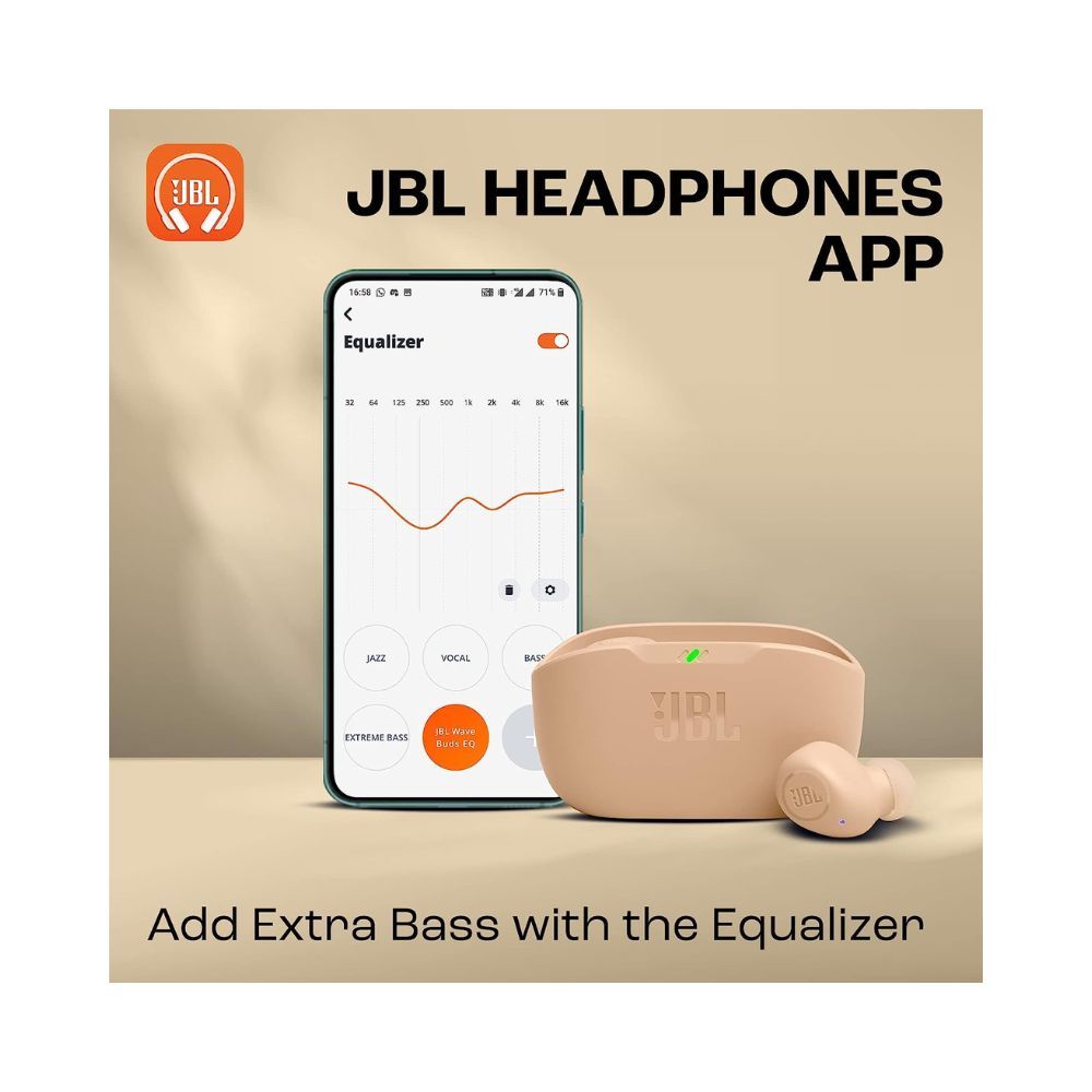 JBL Wave Buds in-Ear Earbuds (TWS) with Mic,Extra 3 Months Warranty (Beige)