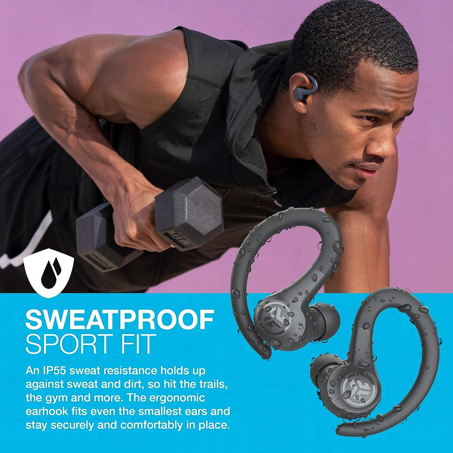 JLab Go Air Sport TWS Sports Earbuds - Bluetooth Earphones True Wireless 32 Hour Playtime Gym Headphones Running  Workout in Ear Buds with Ear Hooks C3 Clear Calling EQ3 Sound Graphite