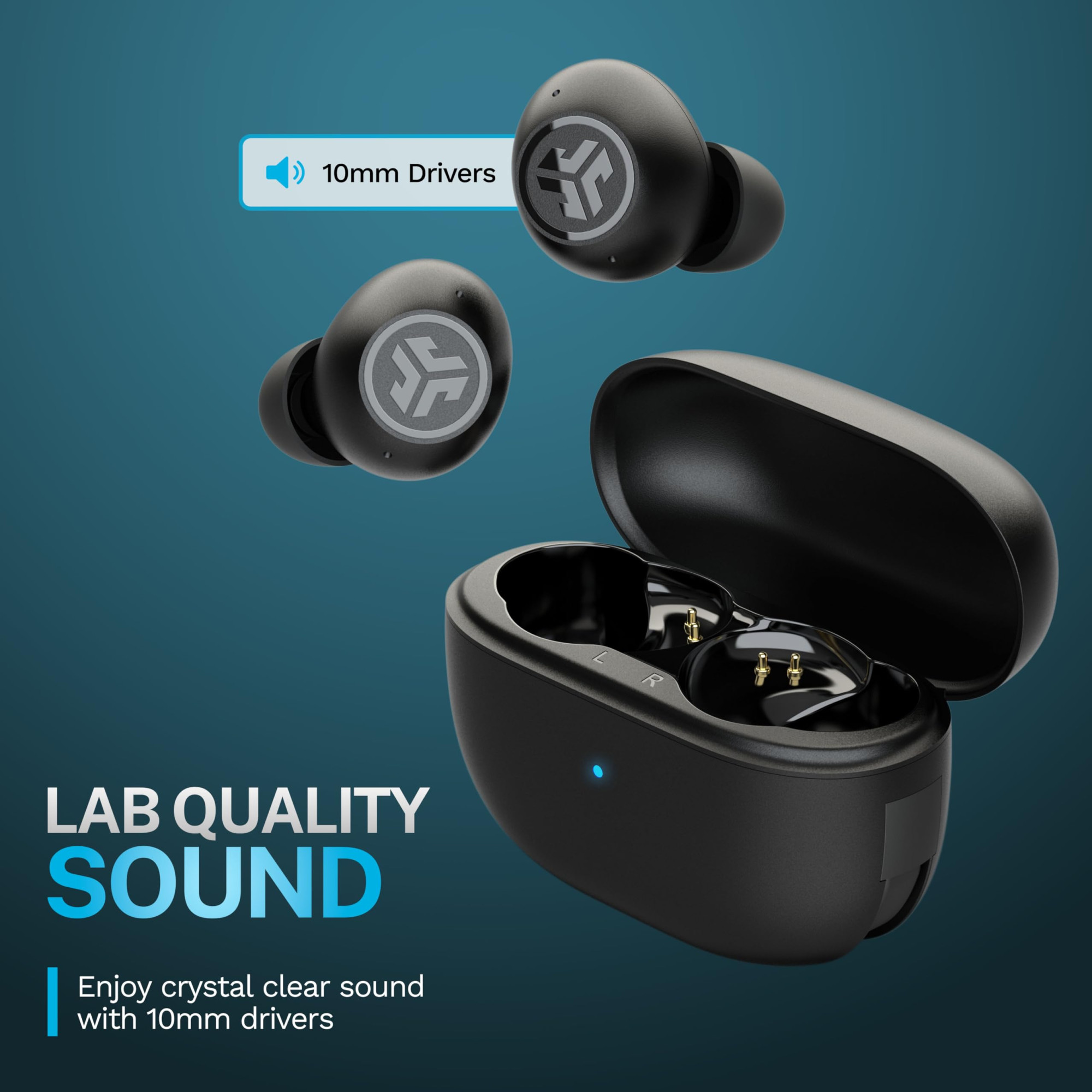 JLab Go Pop ANC Active Noise Cancelling Earbuds Bluetooth Earphones 24 Hr Playtime Wireless Headphones IP55 Sweat-Resistant in Ear Buds with Microphone Clear Calls  Multipoint Black