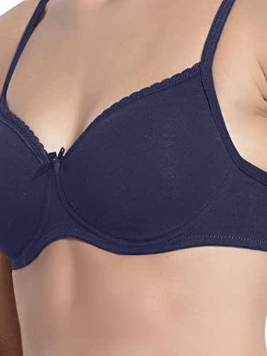 Buy Women's Wirefree Padded Super Combed Cotton Elastane Stretch Medium  Coverage T-Shirt Bra with Adjustable Straps - Blue Depth 1723
