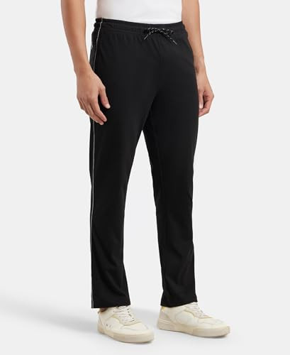 Buy Men's Super Combed Cotton Rich Regular Fit Trackpants with Side Pockets  - Black & Grey Melange 9500 | Jockey India