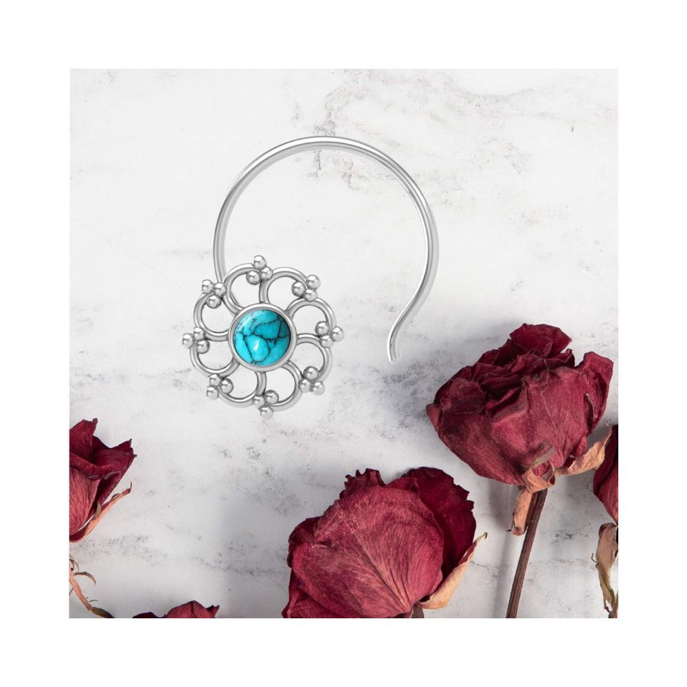 JSAJ Stone Nose Pin Wire Nose Pin in Pure 92.5 Sterling Silver