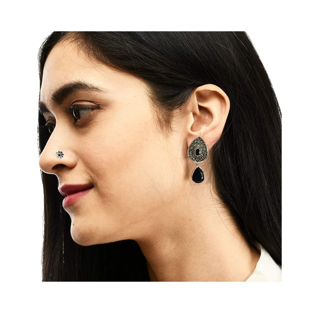 JSAJ Stone Nose Pin Wire Nose Pin in Pure 92.5 Sterling Silver