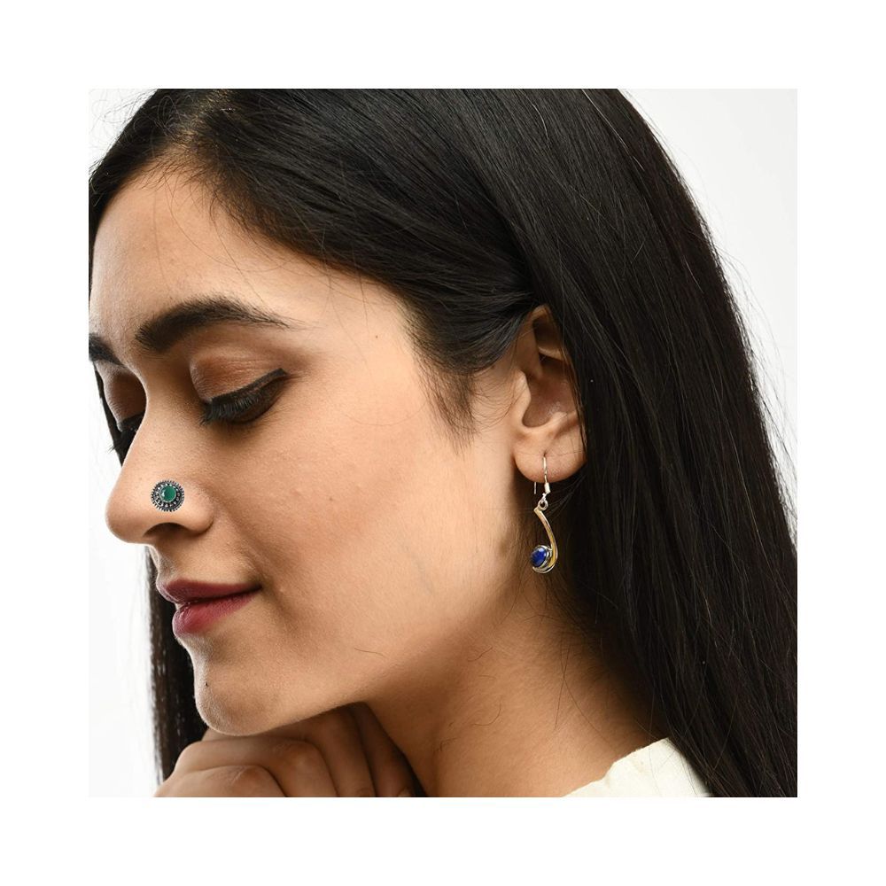 JSAJ Stone Nose Pin Wire Nose Pin in Pure 92.5 Sterling Silver